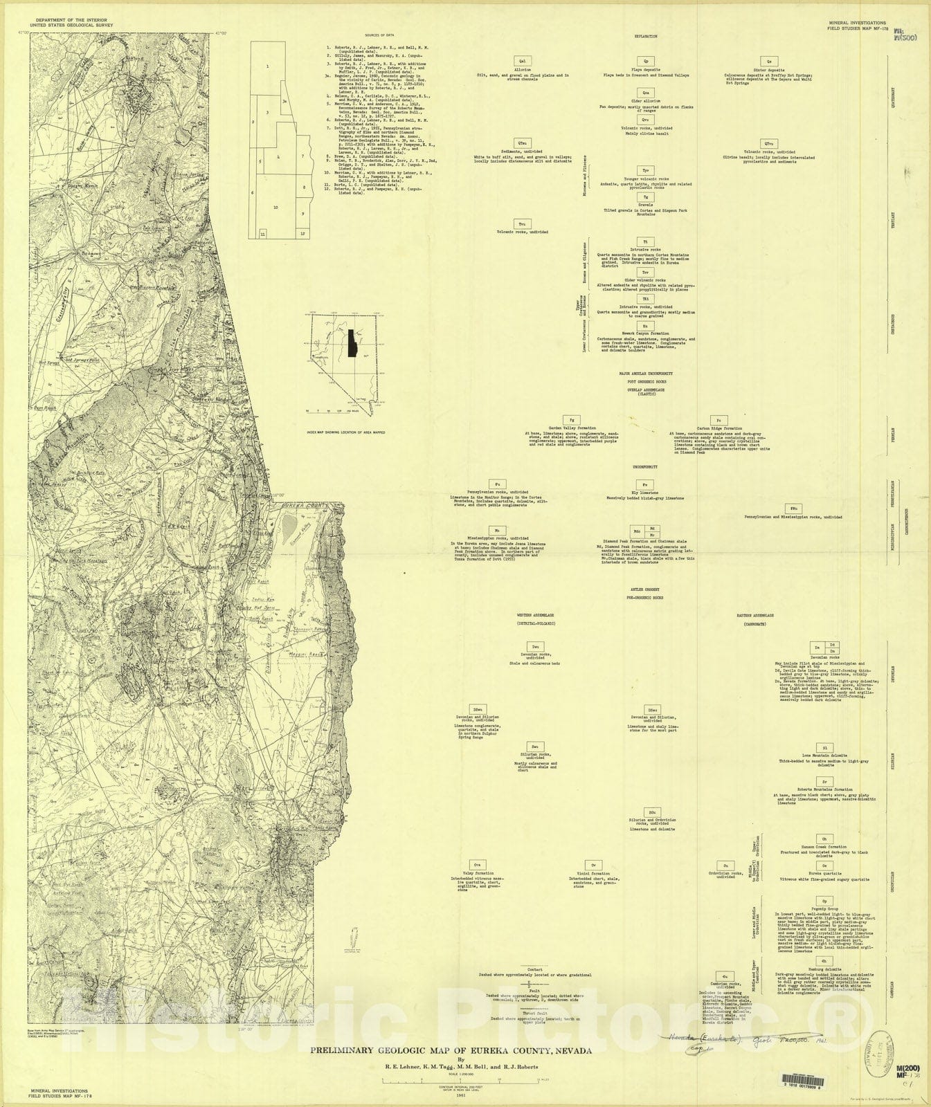 Map : Preliminary geologic map of Eureka County, Nevada, 1961 Cartography Wall Art :