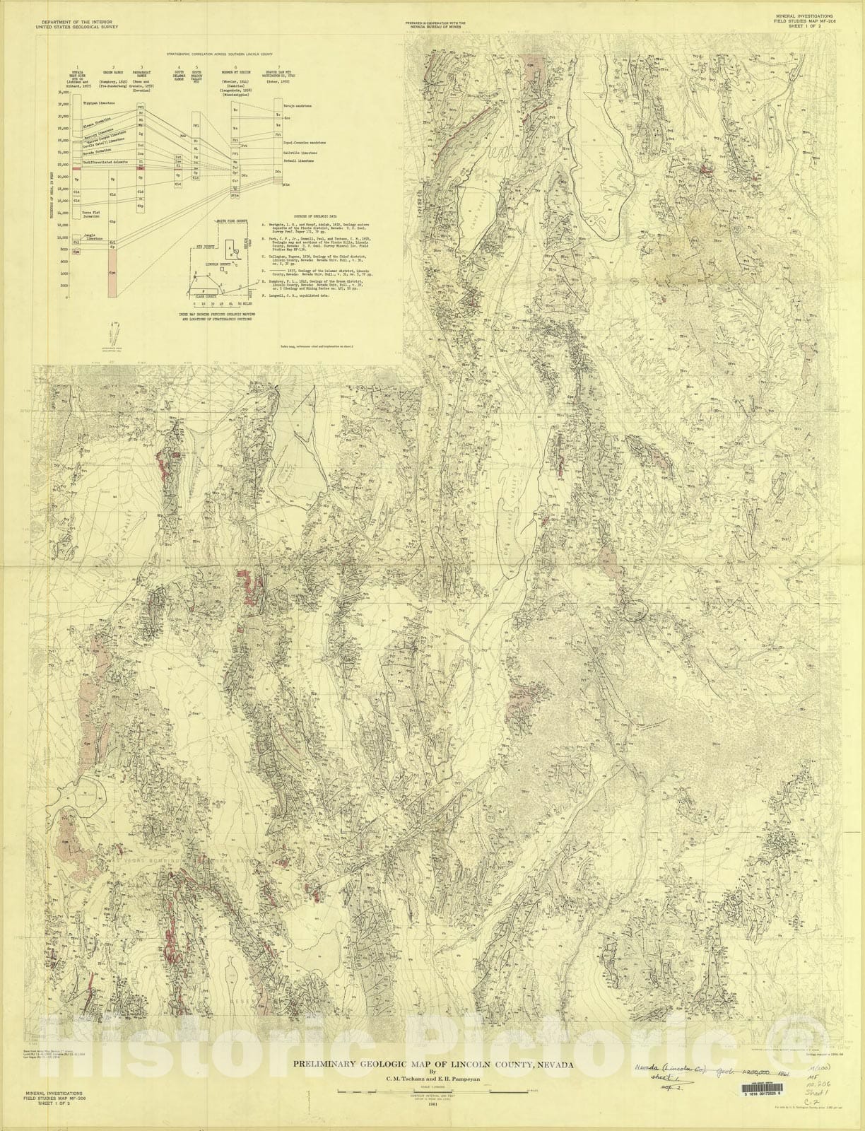 Map : Preliminary geologic map of Lincoln County, Nevada, 1961 Cartography Wall Art :