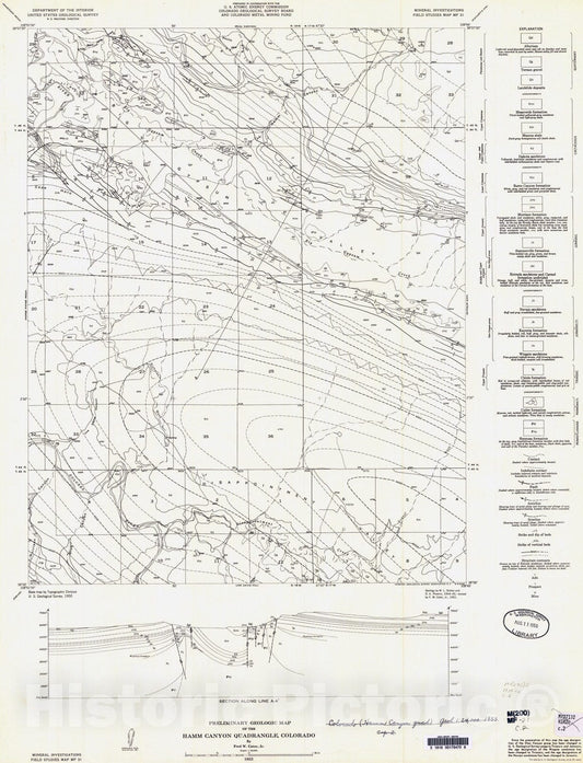 Map : Preliminary geologic map of the Hamm Canyon quadrangle, Colorado, 1955 Cartography Wall Art :