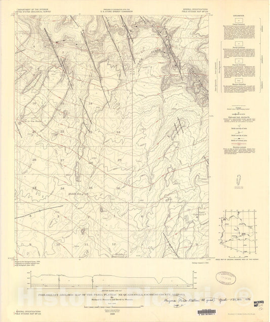 Map : Preliminary geologic map of the Paria Plateau NE quadrangle, Coconino County, Arizona, 1959 Cartography Wall Art :
