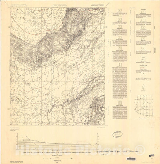 Map : Preliminary geologic map of the Emmett Wash NE quadrangle, Coconino County, Arizona, 1959 Cartography Wall Art :