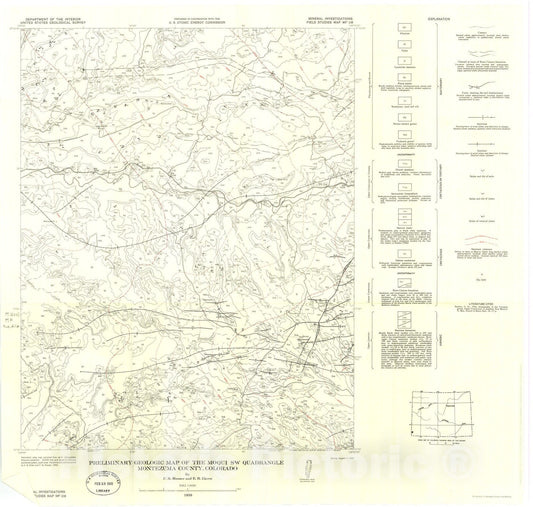 Map : Preliminary geologic map of the Moqui SW quadrangle, Montezuma County, Colorado, 1959 Cartography Wall Art :