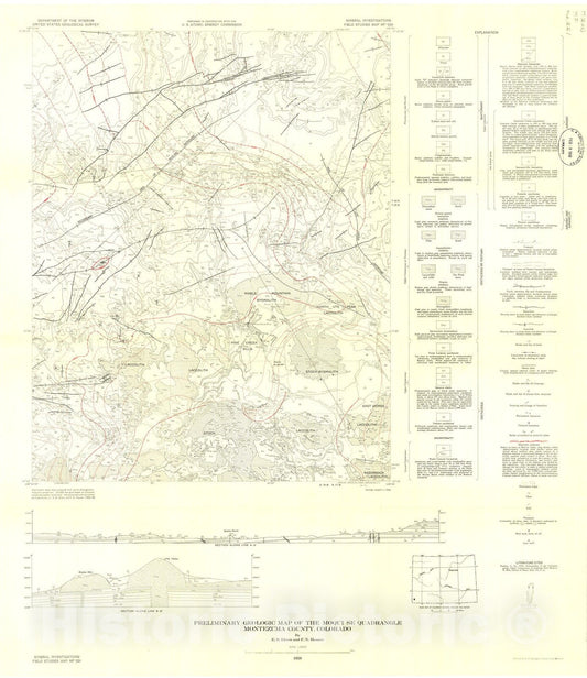 Map : Preliminary geologic map of the Moqui SE quadrangle, Montezuma County, Colorado, 1959 Cartography Wall Art :