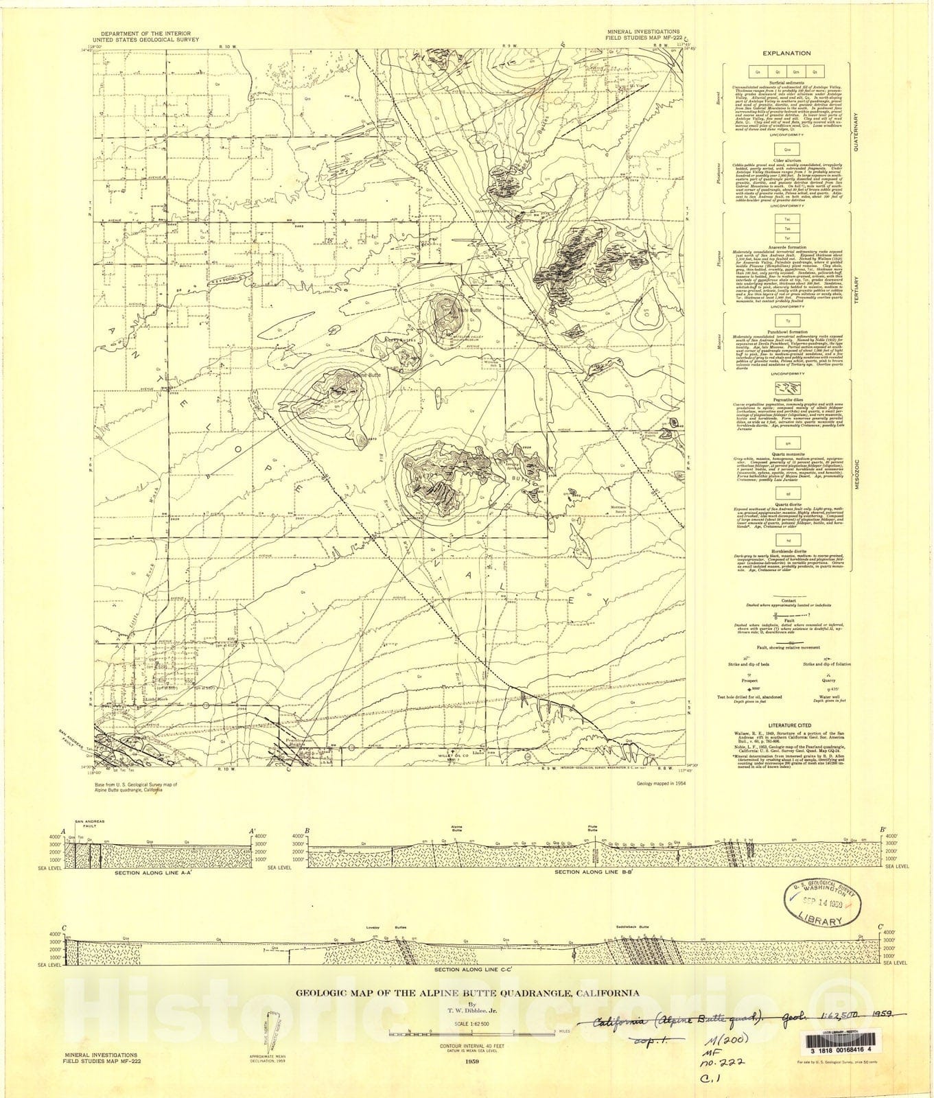 Map : Geologic map of the Alpine Butte quadrangle, California, 1959 Cartography Wall Art :