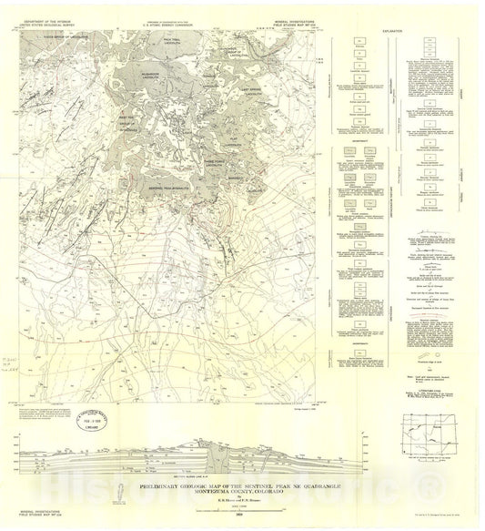 Map : Preliminary geologic map of the Sentinel Peak NE quadrangle, Montezuma County, Colorado, 1959 Cartography Wall Art :