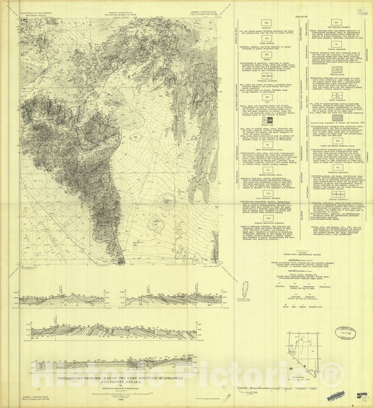 Map : Preliminary geologic map of the Bare Mountain quadrangle, Nye County, Nevada, 1960 Cartography Wall Art :