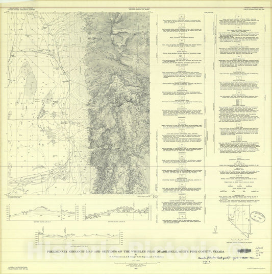 Map : Preliminary geologic map and sections of the Wheeler Peak quadrangle, White Pine County, Nevada, 1962 Cartography Wall Art :