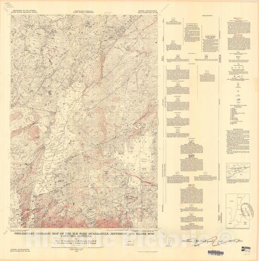 Map : Preliminary geologic map of the Elk Park quadrangle, Jefferson and Silver Bow Counties, Montana, 1962 Cartography Wall Art :