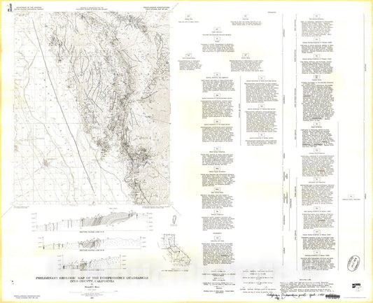 Map : Preliminary geologic map of the Independence quadrangle, Inyo County, California, 1962 Cartography Wall Art :