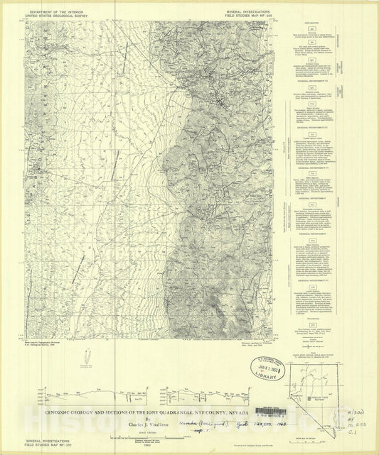 Map : Cenozoic geology and sections of the Ione quadrangle, Nye County, Nevada, 1963 Cartography Wall Art :