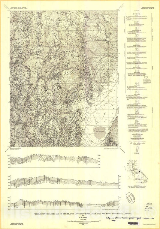 Map : Preliminary geologic map of the Blanco Mountain quadrangle, Inyo and Mono Counties, California, 1963 Cartography Wall Art :