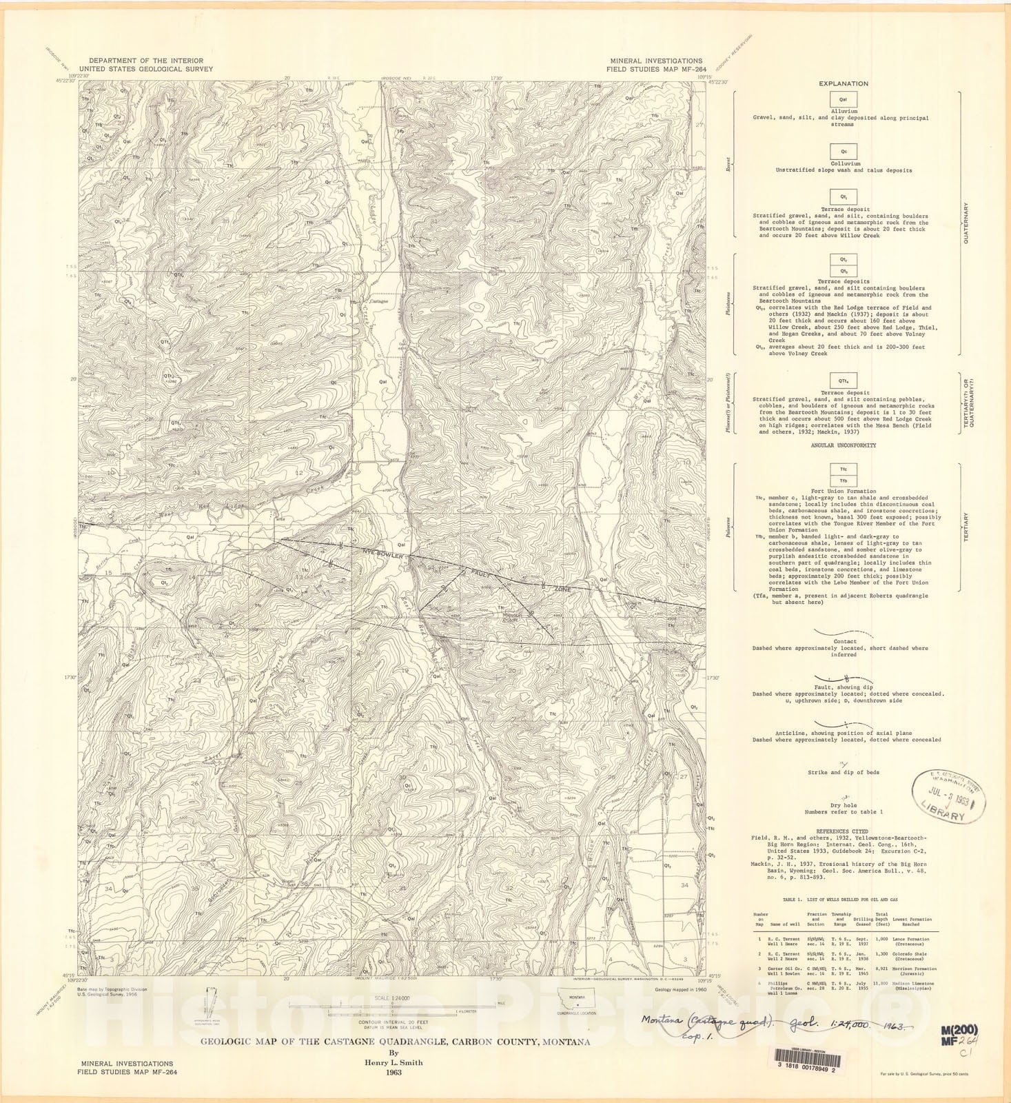Map : Geologic map of the Castagne quadrangle, Carbon County, Montana, 1963 Cartography Wall Art :