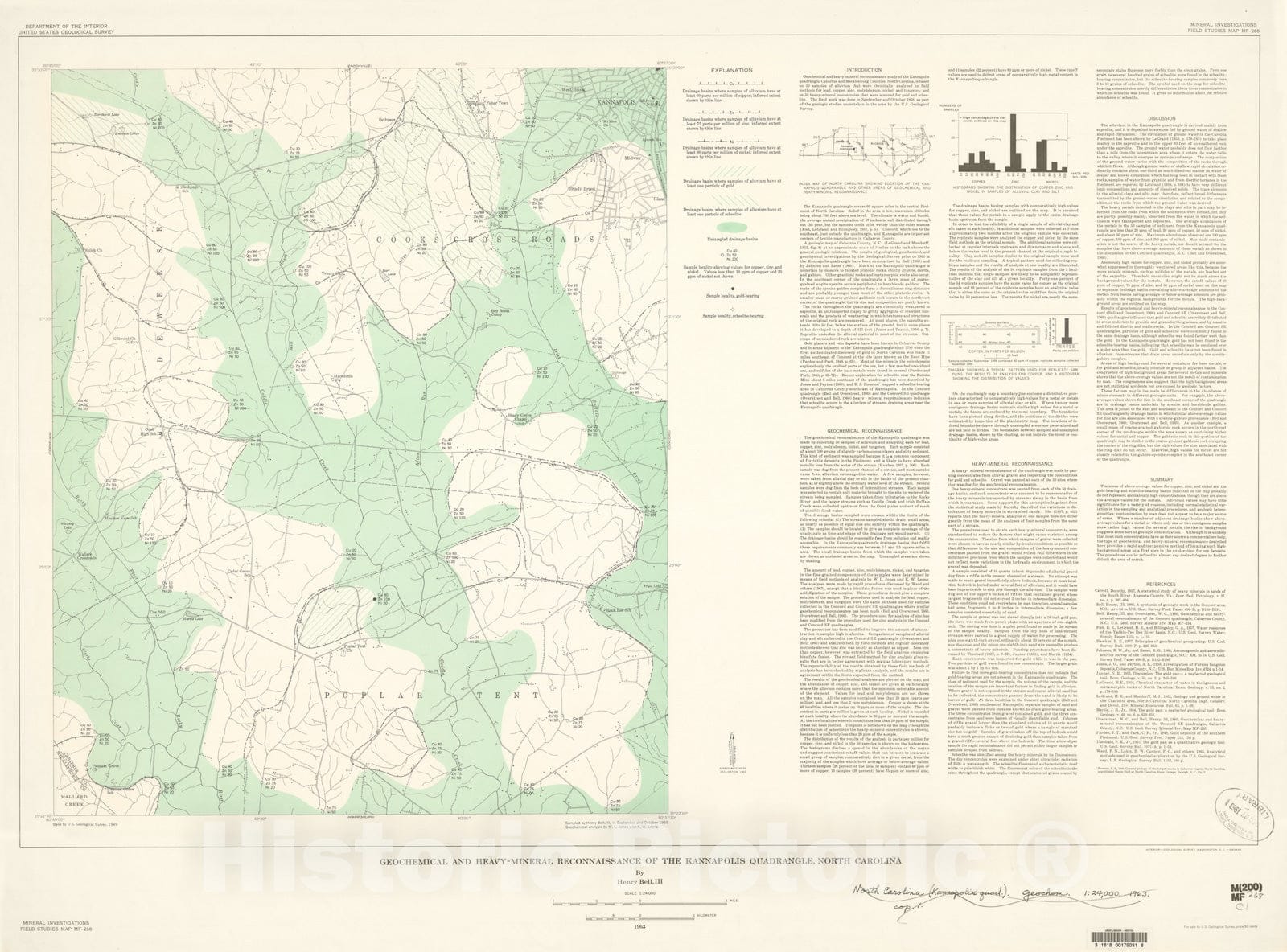 Map : Geochemical and heavy-mineral reconnaissance of the Kannapolis quadrangle, North Carolina, 1963 Cartography Wall Art :