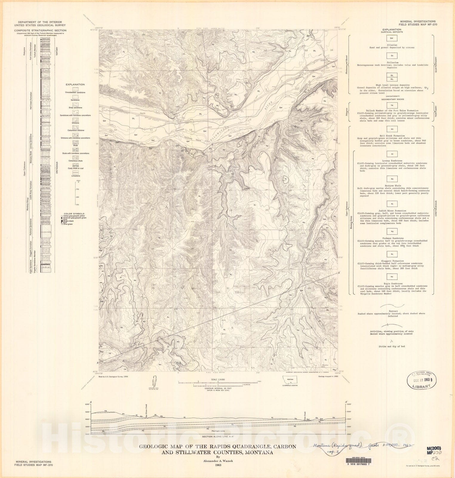 Map : Geologic map of the Rapids quadrangle, Carbon and Stillwater Counties, Montana, 1963 Cartography Wall Art :