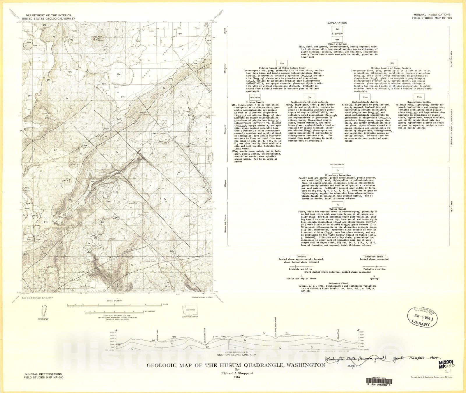 Map : Geologic map of the Husum quadrangle, Washington, 1964 Cartography Wall Art :