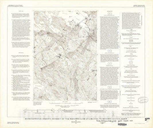Map : Reconnaissance bedrock geology of the Wabassus Lake quadrangle, Washington County, Maine, 1964 Cartography Wall Art :