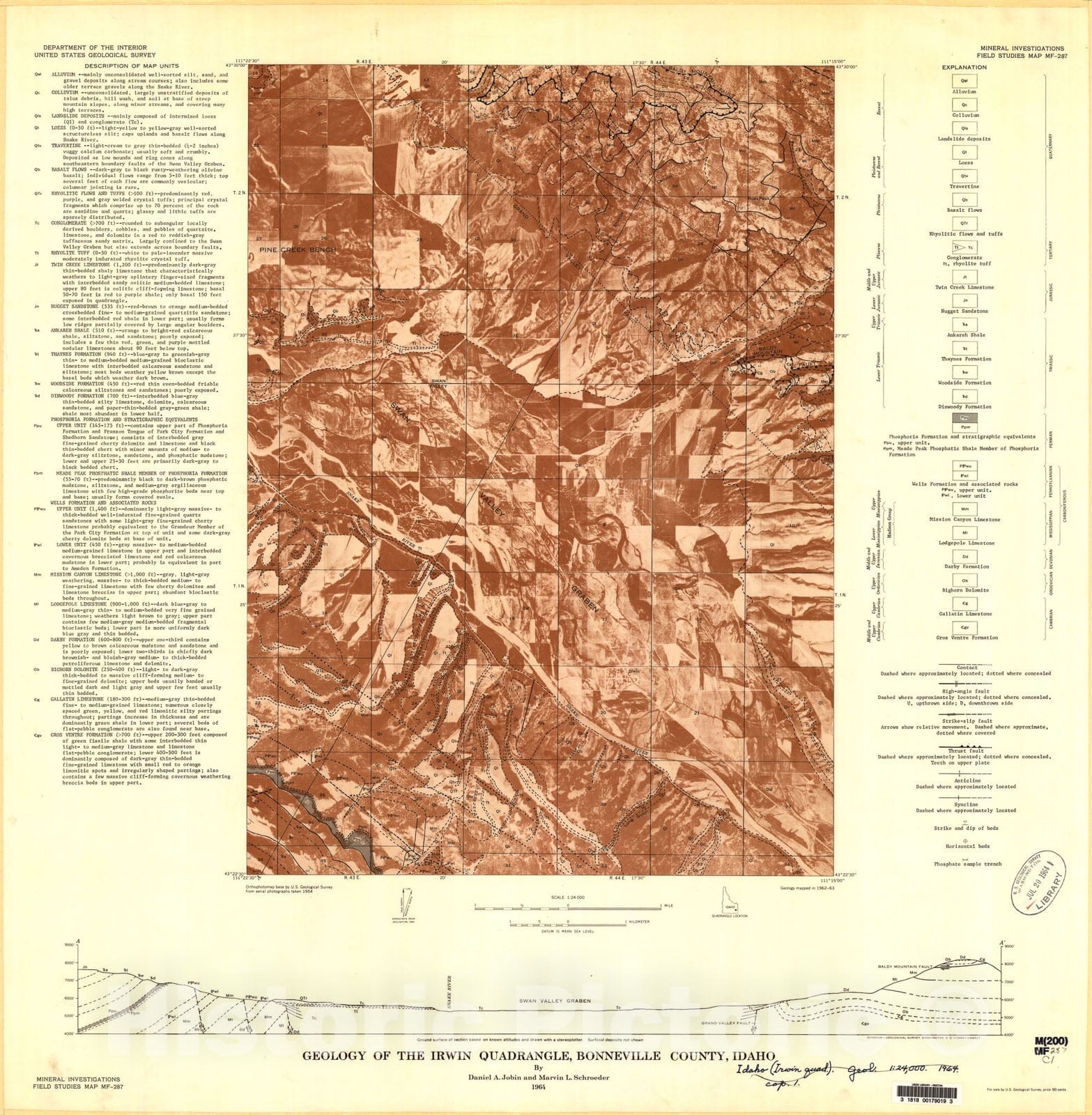 Map : Geology of the Irwin quadrangle, Bonneville County, Idaho, 1964 Cartography Wall Art :