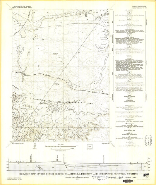 Map : Geologic map of the Dickie Springs quadrangle, Fremont and Sweetwater Counties, Wyoming, 1964 Cartography Wall Art :
