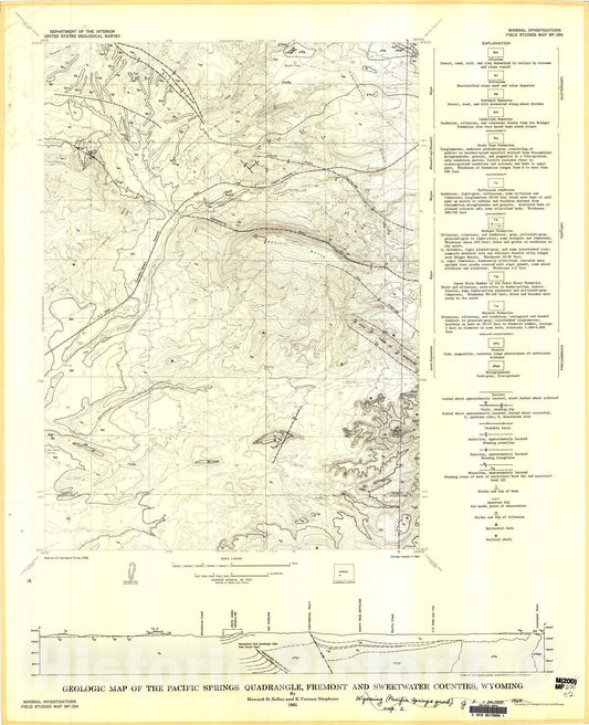 Map : Geologic map of the Pacific Springs quadrangle, Fremont and Sweetwater Counties, Wyoming, 1964 Cartography Wall Art :
