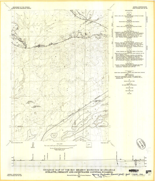 Map : Geologic map of the Hay Meadow Reservoir quadrangle, Sublette, Fremont, and Sweetwater Counties, Wyoming, 1964 Cartography Wall Art :
