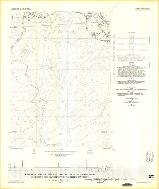 Map : Geologic map of the Parting Of The Ways quadrangle, Sublette and Sweetwater Counties, Wyoming, 1964 Cartography Wall Art :