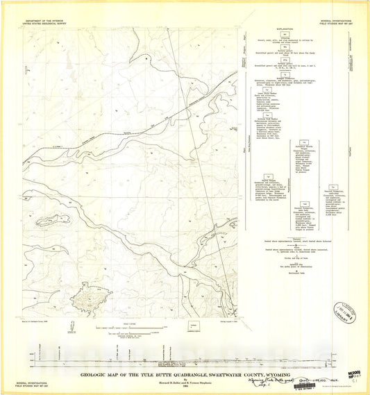 Map : Geologic map of the Tule Butte quadrangle, Sweetwater County, Wyoming, 1964 Cartography Wall Art :