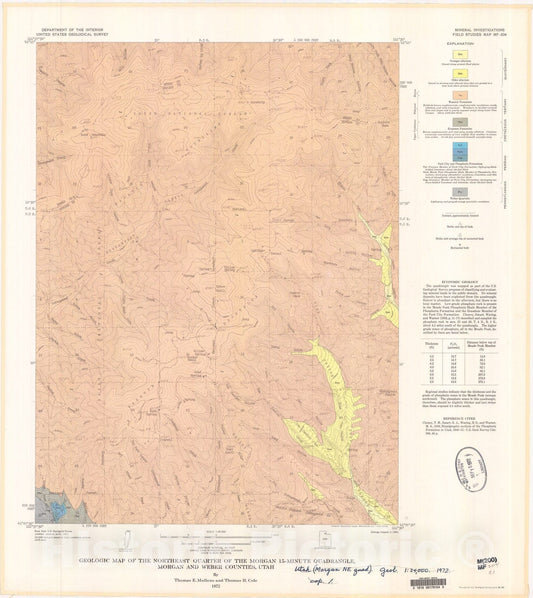 Map : Geologic map of the northeast quarter of the Morgan 15-minute quadrangle, Morgan and Weber Counties, Utah, 1972 Cartography Wall Art :