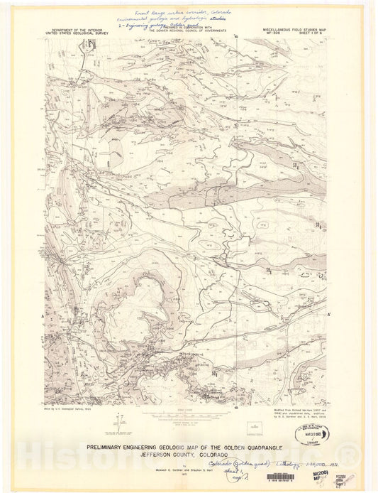 Map : Preliminary engineering geologic map of the Golden quadrangle, Jefferson County, Colorado, 1971 Cartography Wall Art :