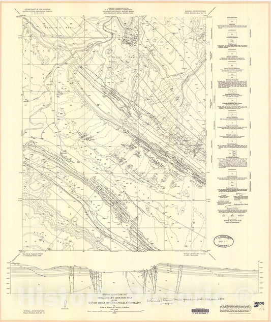 Map : Preliminary geologic map of the Davis Mesa quadrangle, Colorado, 1955 Cartography Wall Art :