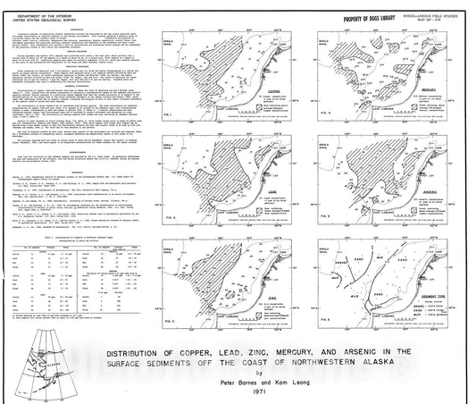Map : Distribution of copper, lead, zinc, mercury, and arsenic in the surface sediments off the coast of northwestern Alaska, 1971 Cartography Wall Art :