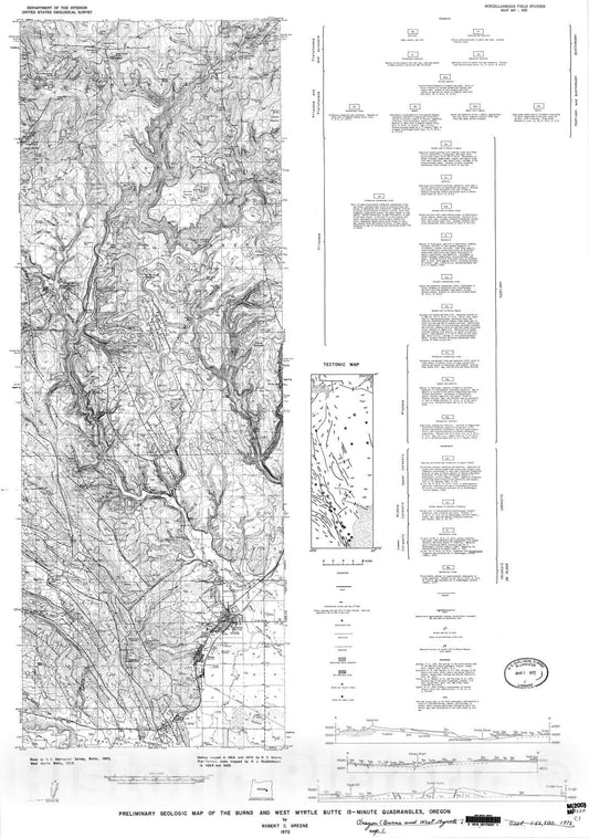 Map : Preliminary geologic map of the Burns and West Myrtle Butte 15-minute quadrangles, Oregon, 1972 Cartography Wall Art :
