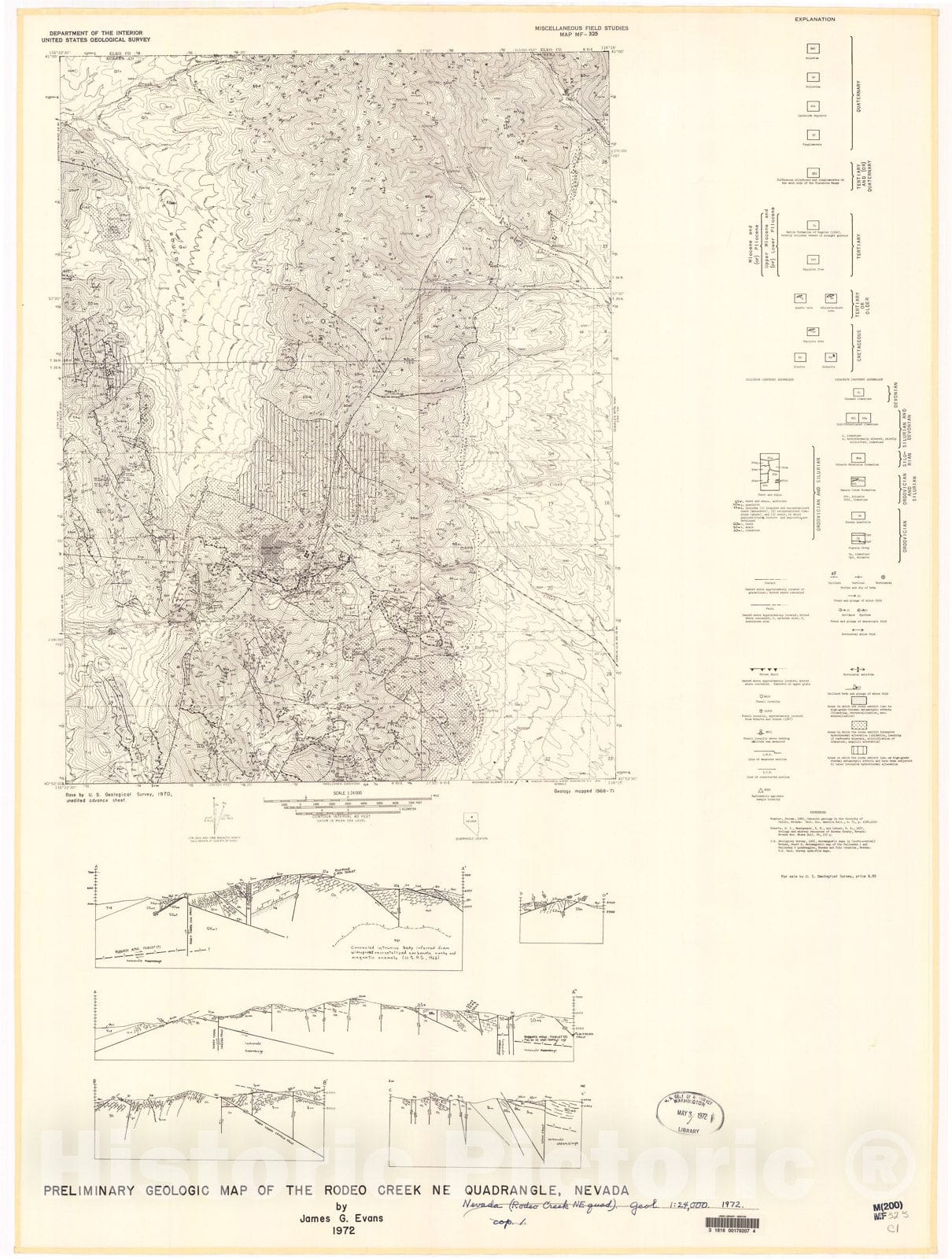 Map : Preliminary geologic map of the Rodeo Creek NE quadrangle, Nevada, 1972 Cartography Wall Art :