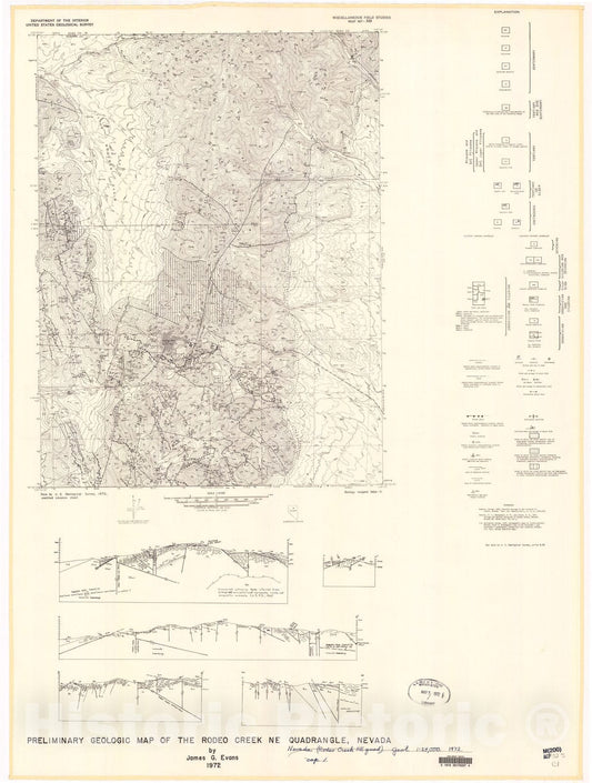 Map : Preliminary geologic map of the Rodeo Creek NE quadrangle, Nevada, 1972 Cartography Wall Art :