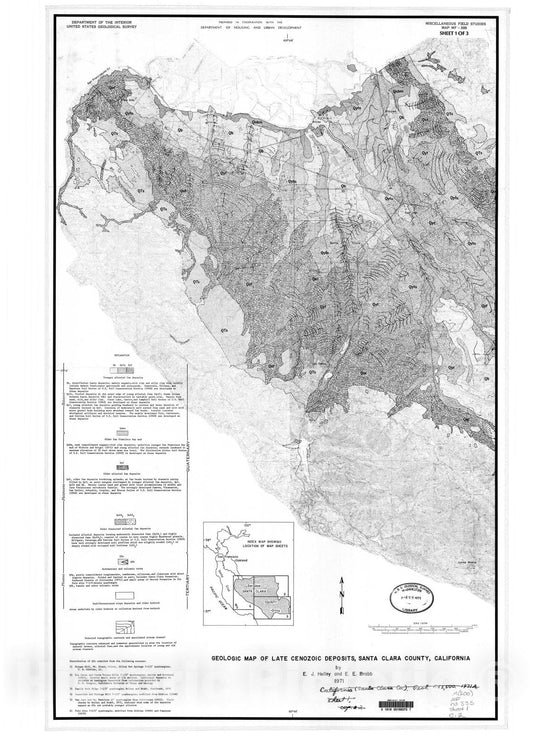 Map : Geologic map of Late Cenozoic deposits, Santa Clara County, California, 1971 Cartography Wall Art :