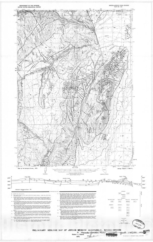 Map : Preliminary geologic map of Jordan Meadow quadrangle, Nevada-Oregon, 1972 Cartography Wall Art :