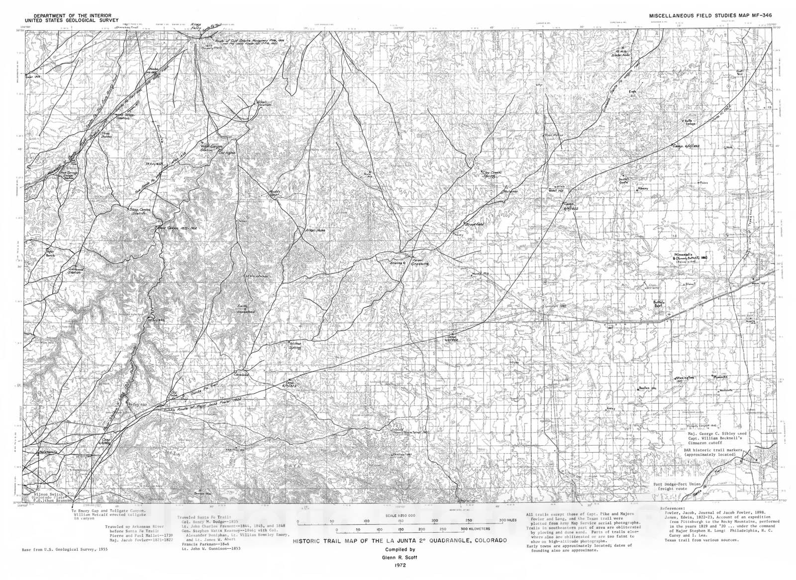 Map : Historic trail map of the La Junta two degree quadrangle, Colorado, 197two Cartography Wall Art :