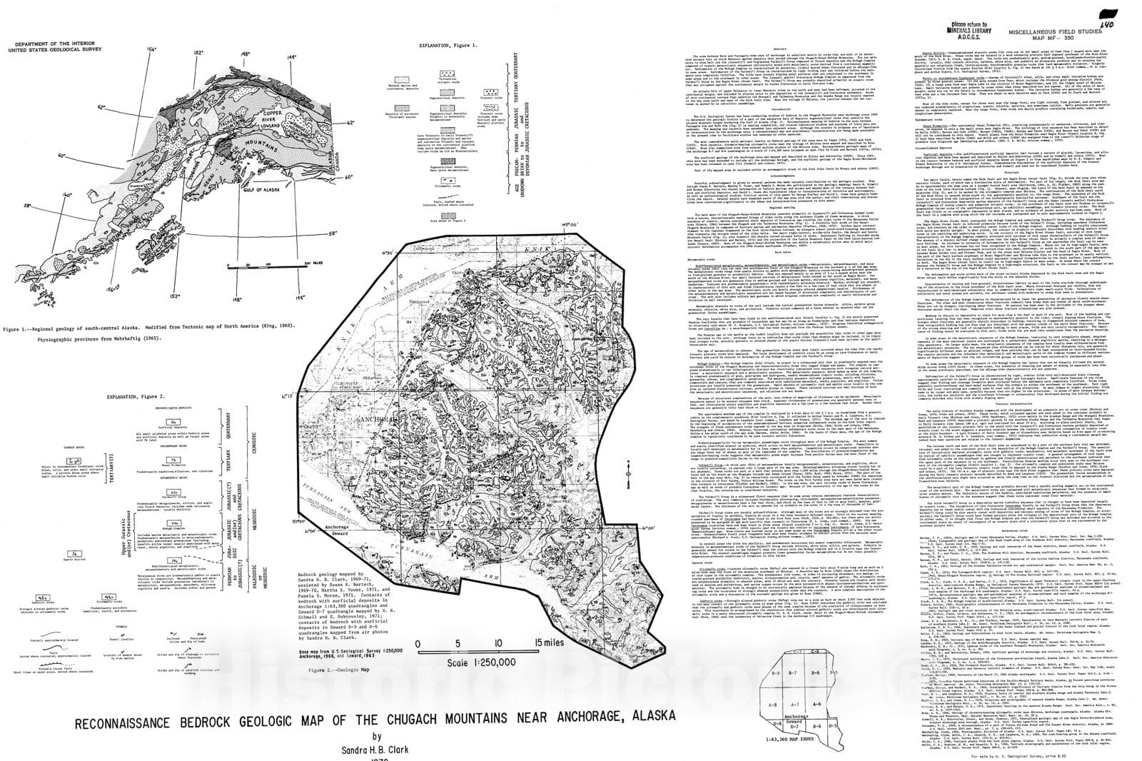 Map : Reconnaissance bedrock geologic map of the Chugach Mountains near Anchorage, Alaska, 1972 Cartography Wall Art :