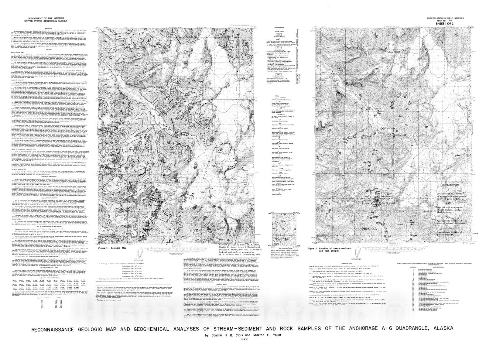 Map : Reconnaissance geologic map and geochemical analysis of stream-sediment and rock samples of the Anchorage A-6 quadrangle, Alaska, 1972 Cartography Wall Art :