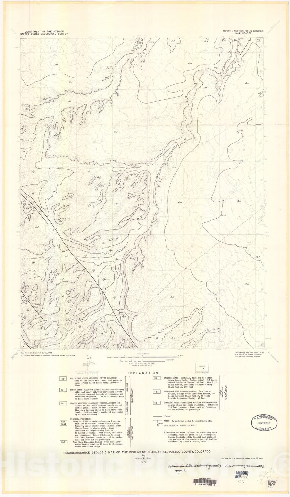 Map : Reconnaissance geologic map of the Beulah NE quadrangle, Pueblo County, Colorado, 1972 Cartography Wall Art :
