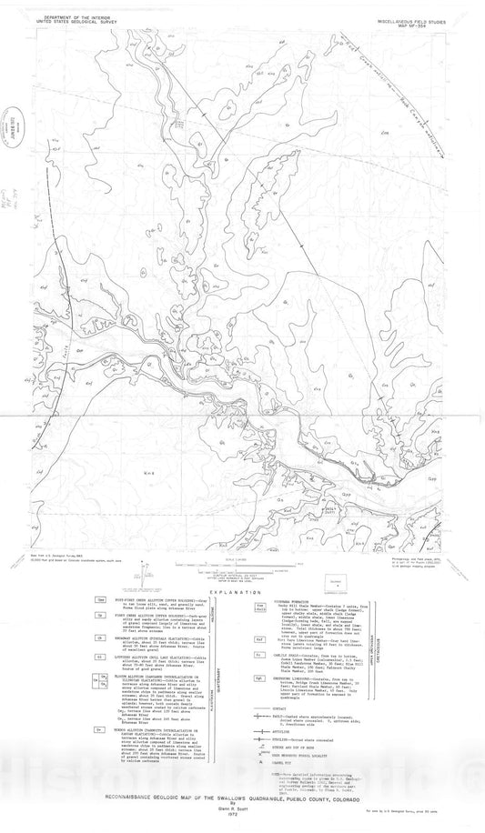 Map : Reconnaissance geologic map of the Swallows quadrangle, Pueblo County, Colorado, 1972 Cartography Wall Art :
