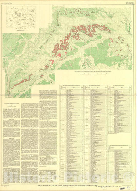 Map : Bentonite deposits of the northern Black Hills district, Montana, Wyoming, and South Dakota, 1956 Cartography Wall Art :