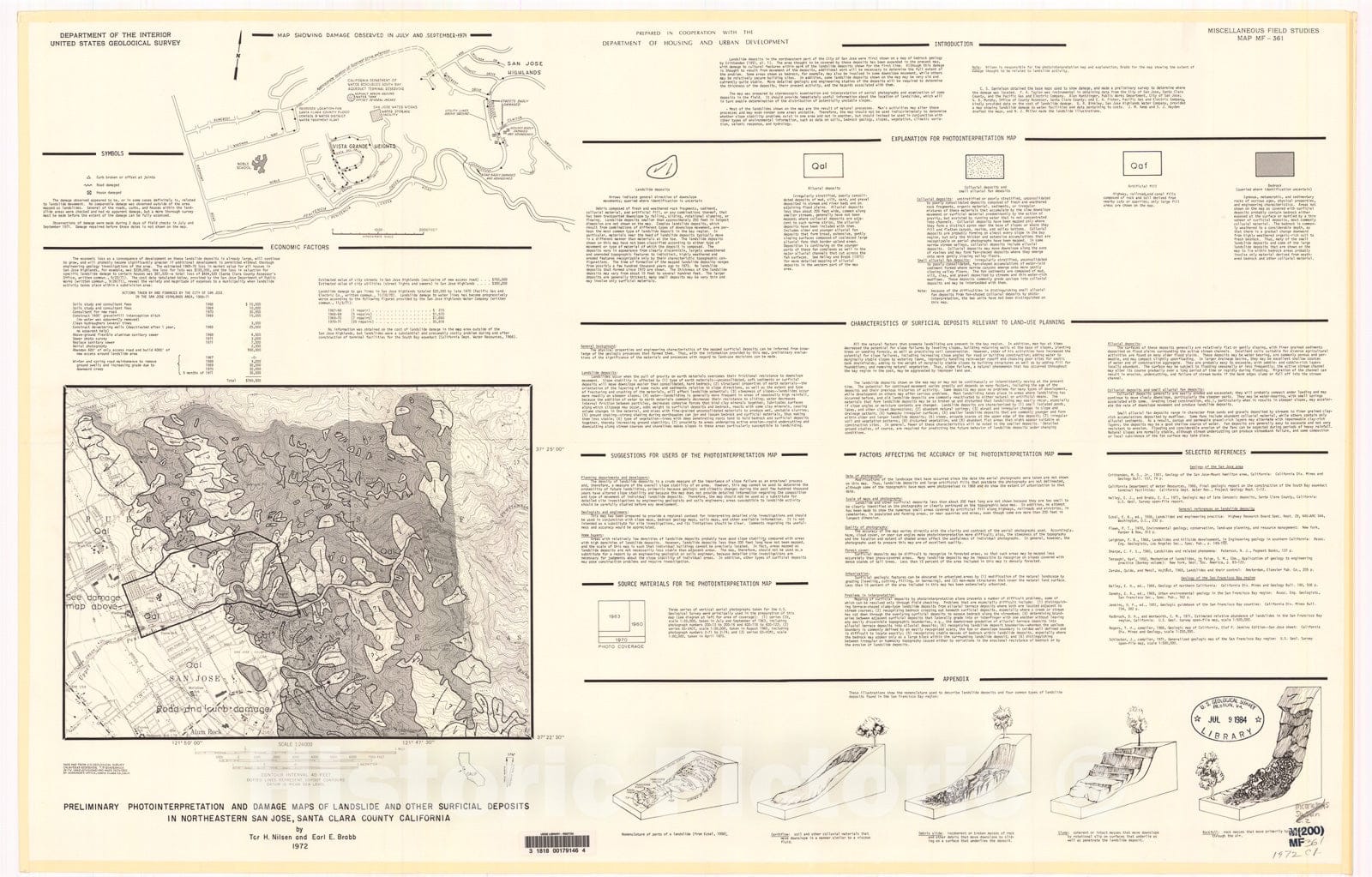 Map : Preliminary photointerpretation and damage maps of landslide and other surficial deposits in northeastern San Jose, Santa Clara County, California, 1972 Cartography Wall Art :