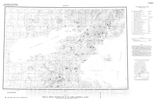 Map : Metallic mineral resources map of the Iliamna quadrangle, Alaska, 1972 Cartography Wall Art :