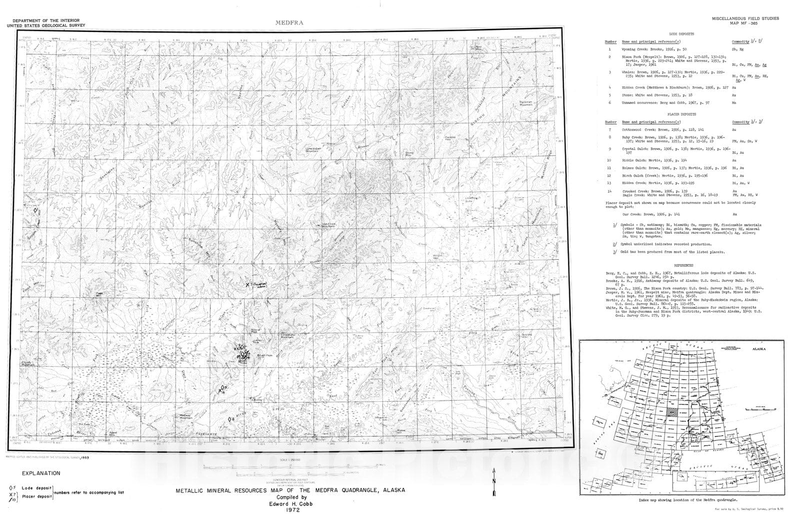 Map : Metallic mineral resources map of the Medfra quadrangle, Alaska, 1972 Cartography Wall Art :