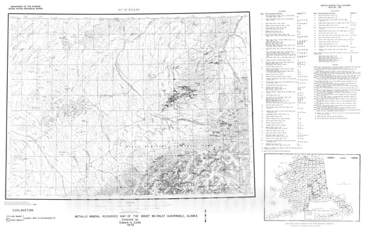 Map : Metallic mineral resources map of the Mount McKinley quadrangle, Alaska, 1972 Cartography Wall Art :