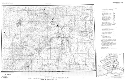 Map : Metallic mineral resources map of the Sleetmute quadrangle, Alaska, 1972 Cartography Wall Art :