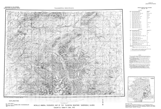 Map : Metallic mineral resources map of the Talkeetna Mountains quadrangle, Alaska, 1972 Cartography Wall Art :