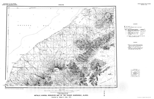 Map : Metallic mineral resources map of the Chignik quadrangle, Alaska, 1972 Cartography Wall Art :