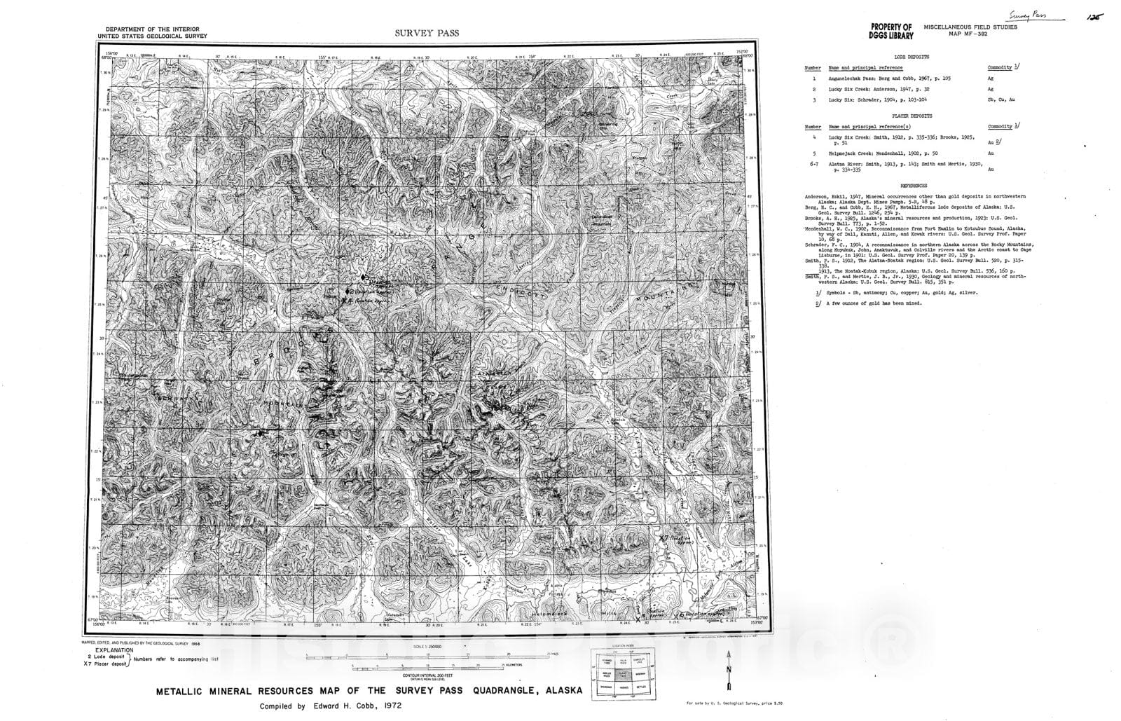 Map : Metallic mineral resources map of the Survey Pass quadrangle, Alaska, 1972 Cartography Wall Art :