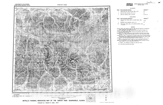 Map : Metallic mineral resources map of the Survey Pass quadrangle, Alaska, 1972 Cartography Wall Art :